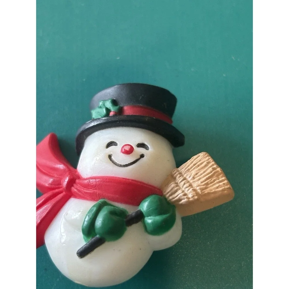 Pink Rhinestone Iridescent Christmas Tree Brooch Vintage And Cute Snowman Pin
